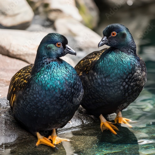 Colorful birds by the waters edge photo