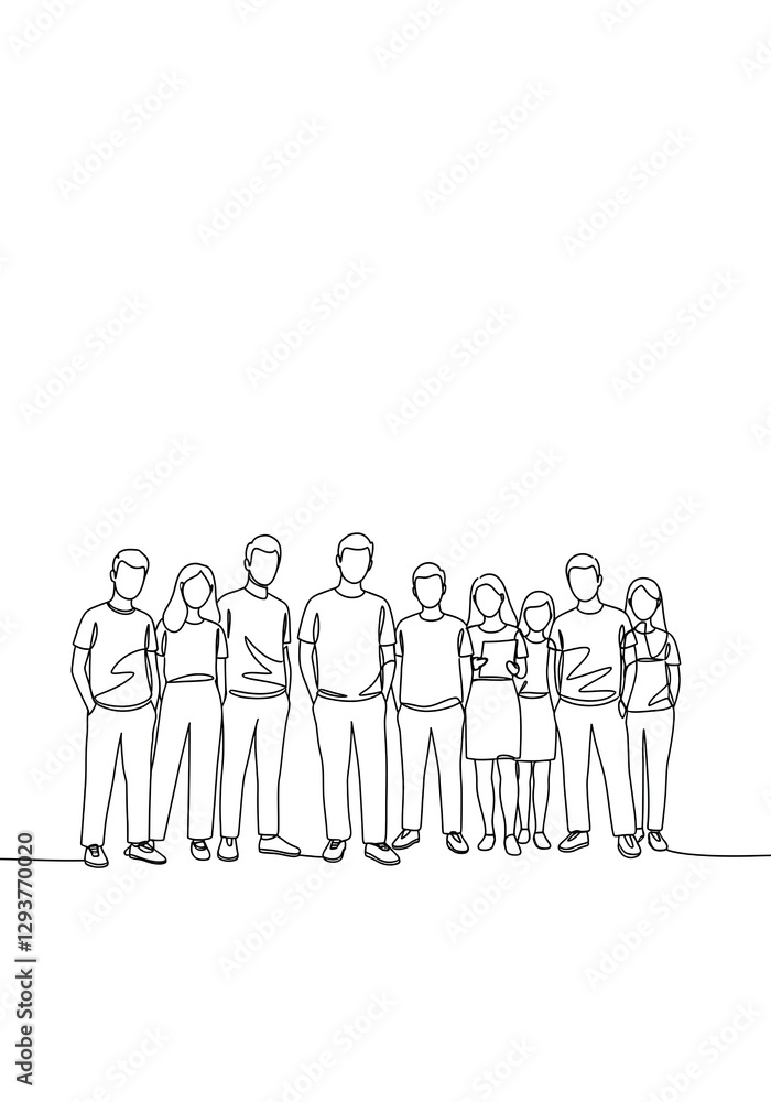 Minimalist Continuous Line Group of People - Simple Black Outline for Teamwork and Diversity Concepts.
Minimalist Continuous Line Group of People - Simple Black Outline for Teamwork and Diversity Concepts.