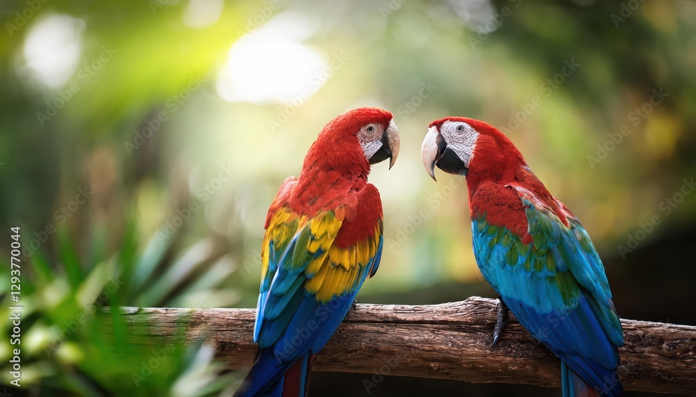 Abstract Concept of a Vibrant Parrot Perched on a Twisted Branch, Amidst a Whimsical Jungle Backdrop, Radiating Enigmatic Elegance and Energy. Abstract Concept of a Vibrant Parrot Perched on a Twisted Branch, Amidst a Whimsical Jungle Backdrop, Radiating Enigmatic Elegance and Energy.