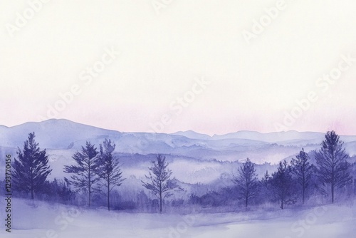 Wallpaper Mural Serene winter landscape with soft purple hues and misty mountains in the background, perfect for relaxation and meditation spaces Torontodigital.ca