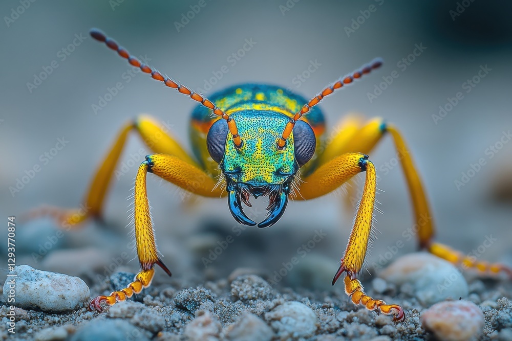 Vibrant insect close-up, showcasing intricate details and striking colors. A stunning example of nature's artistry. Vibrant insect close-up, showcasing intricate details and striking colors. A stunning example of nature's artistry.