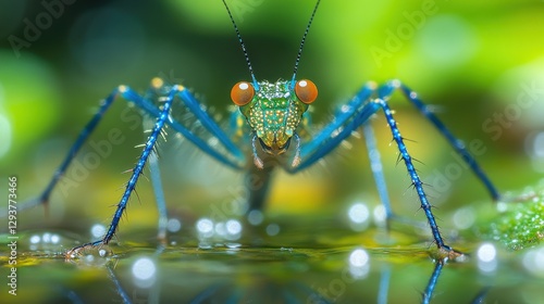 Wallpaper Mural Vibrant blue insect by water, close-up. Torontodigital.ca