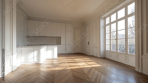 Wallpaper Mural Spacious Modern Kitchen and Living Area with Large Windows, A spacious, modern kitchen and living area with large windows allowing natural light to flood in Torontodigital.ca