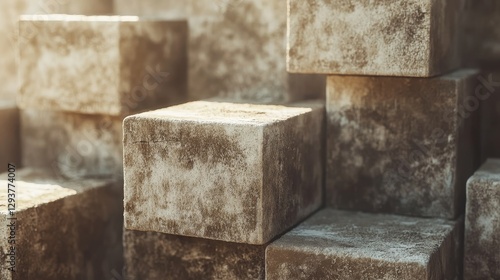 Stacked concrete blocks creating abstract block pattern.
