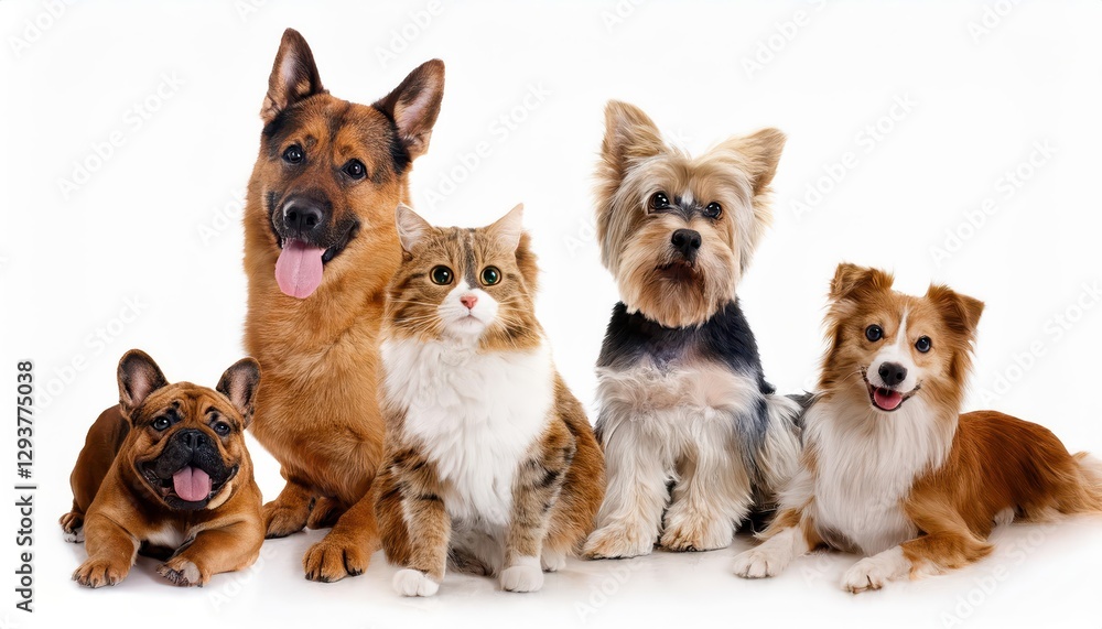 Isolated Pets on White Background, Captivating Portraits of Furry Friends in Minimalist Elegance, Radiating Playful Energy and Soft Textures. Isolated Pets on White Background, Captivating Portraits of Furry Friends in Minimalist Elegance, Radiating Playful Energy and Soft Textures.