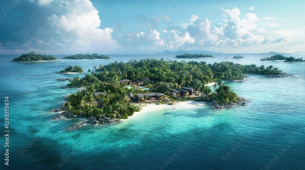 Fototapeta premium A collection of islands with lush landscapes, crystal-clear waters, and a timeless sense of island existence