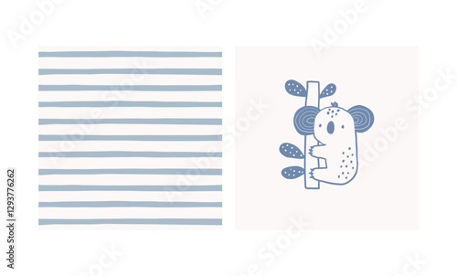 Cute Koala. Safari animals cute illustration in doodl style. Outline hand drawn print. African wild animals character. 