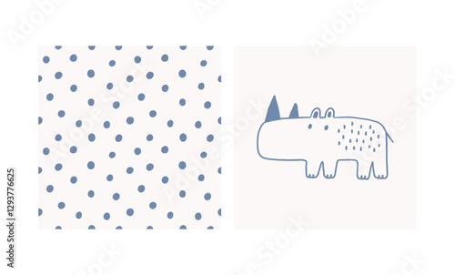 Cute rhinoceros. Safari animals cute illustration in doodl style. Outline hand drawn print. African wild animals character. 