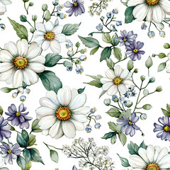 Wandcirkels Aquarel prints patronen Watercolor floral seamless pattern in vintage rustic style  © BloomPix
