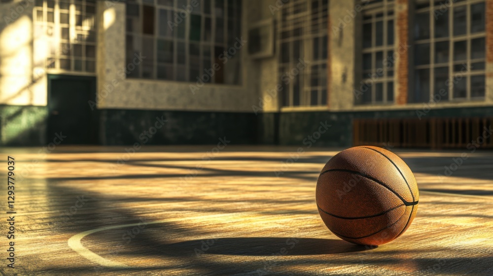 The Enigmatic Sphere: A Basketball Resting Amidst a Glimmering, Otherworldly Landscape of Light and Shadow The Enigmatic Sphere: A Basketball Resting Amidst a Glimmering, Otherworldly Landscape of Light and Shadow
