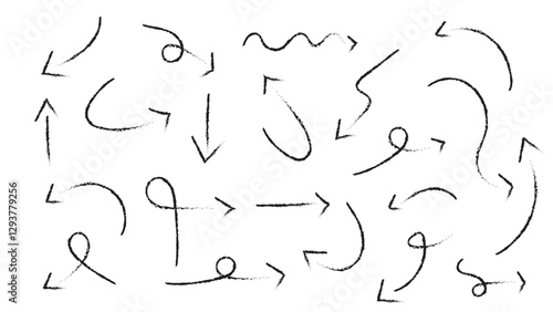 doodle brush arrow vector, outline arrow element handrawn