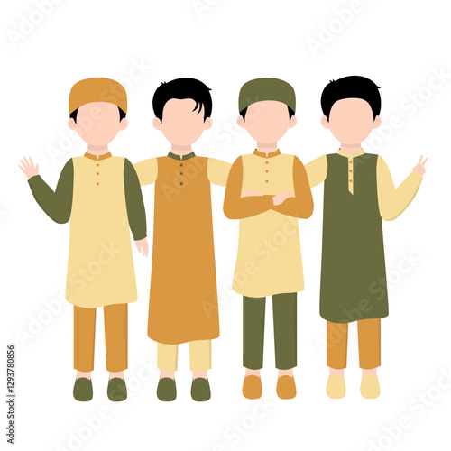 Muslim Kids Friendship. Muslim Boy with Best Friend Illustration