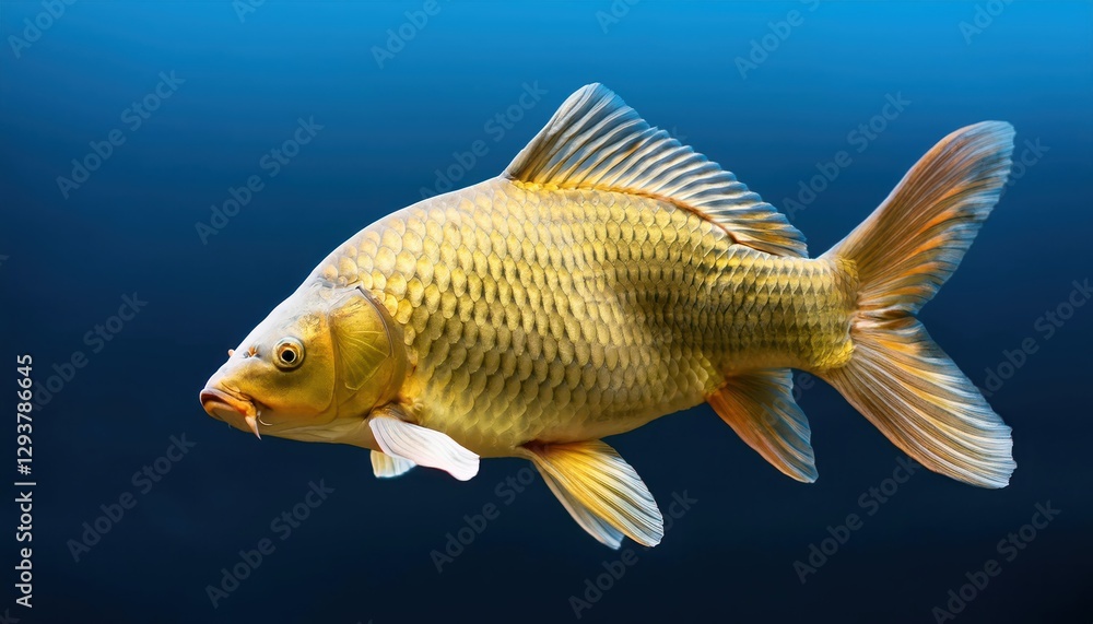 Fototapeta premium Beneath the Waves A Glimpse of a Majestic Carp Swimming in a Vibrant Underwater World at Dusk,