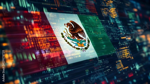 Financial graphs on the background of the Mexican flag, stock growth