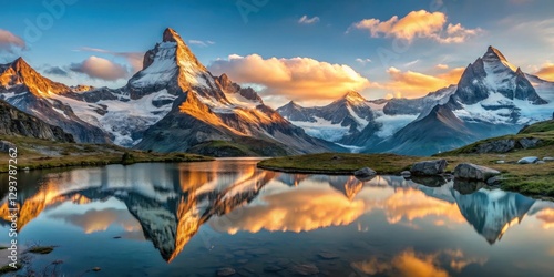 Matterhorn and Weisshorn Panorama at Dawn, majesty, grandeur,  majesty, grandeur, solitude, serenity, Alps photo