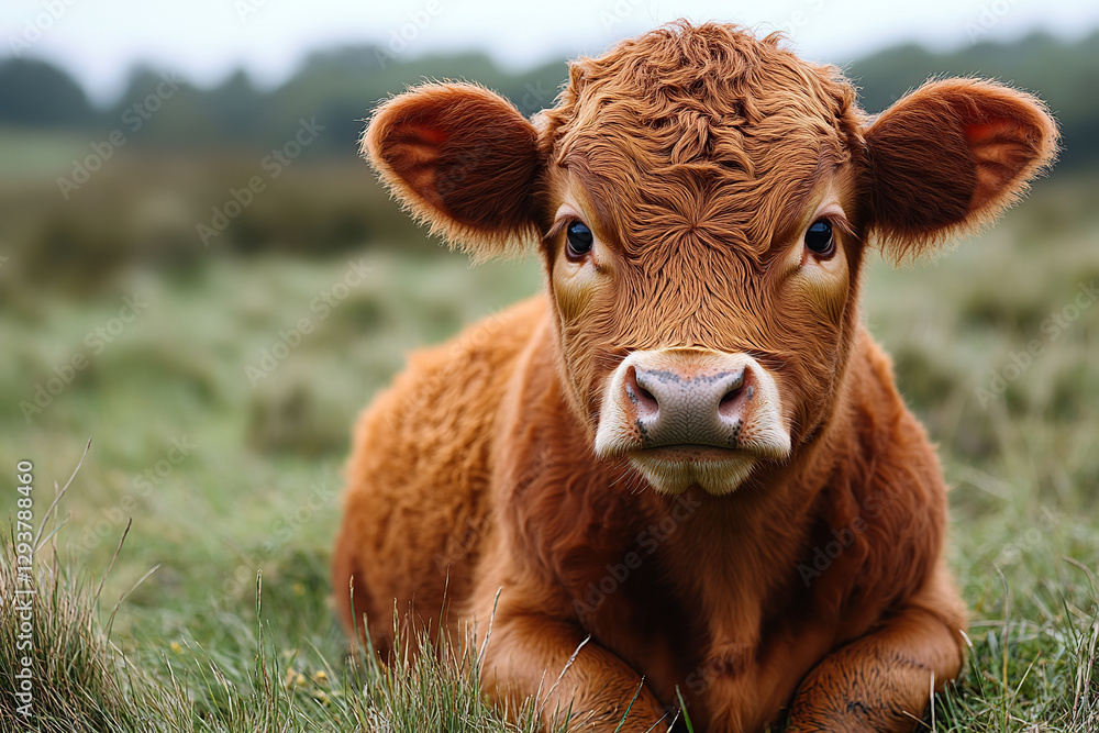 Cow lying on green field on a farm Cow lying on green field on a farm