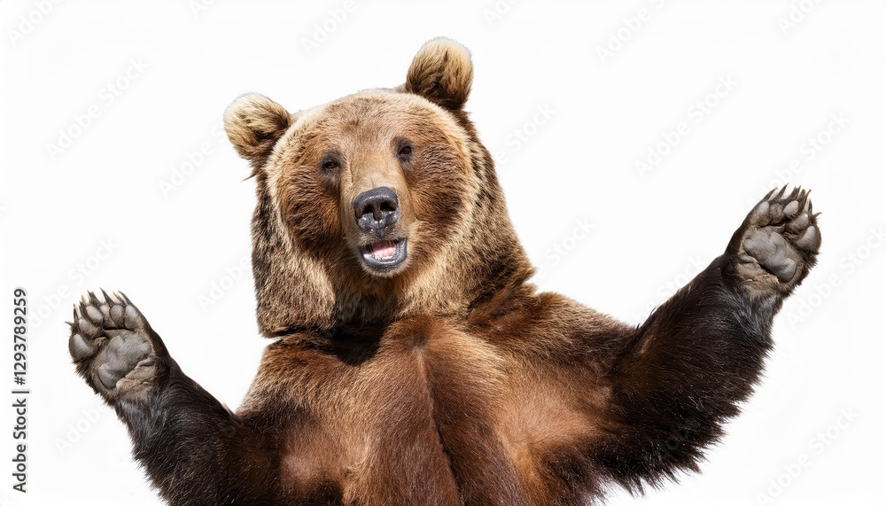 Obraz premium Playful Dancing Grizzly Bear in a Snowy Wilderness A Joyous Mammalian Dance Amidst Winters Charm, Showcasing Vibrant Whites and Warm Browns. characters