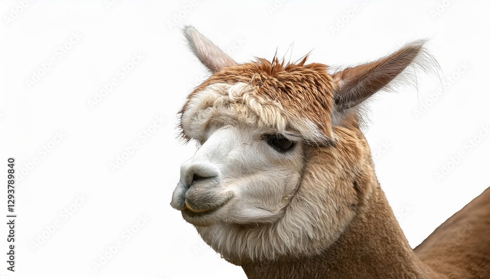 Obraz premium Alpaca Llama in HighAltitude Andean Meadow Majestic Camelid Standing against a Backdrop of Towering Snowy Peaks with Striking Textures and Vibrant Colors, Evoking a Sense of Adventure and Wild