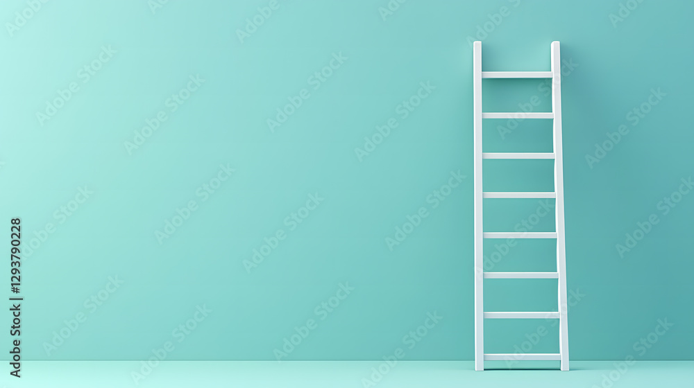 Minimalist image of a white ladder leaning against a teal wall, symbolizing growth, aspiration, and reaching goals. Minimalist image of a white ladder leaning against a teal wall, symbolizing growth, aspiration, and reaching goals.
