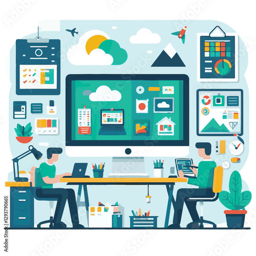 computer, digital, business, technology, communication, laptop, tech, work, office, web, internet, design, employee, vector, information, monitor, pc, modern, device, person, electronic, desktop, scre