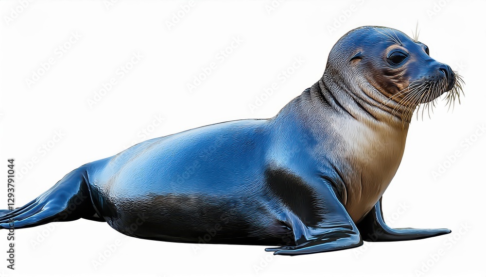 Fototapeta premium Vibrant Digital Illustration Blue Seal Amidst Arctic Backdrop, Capturing the Frozen Majesty of a Polar Landscape, Showcasing Mastery in Artistic Digital Painting.