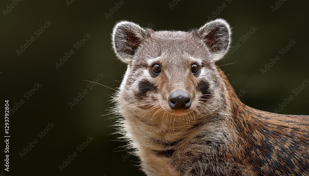 Fototapeta premium Spotlight on a Playful Raccoon in the Enchanting Forest, Majestic Greenery, Dappled Light, and Rich Autumn Colors, Capturing the Whimsical Mood of North American Woodlands.