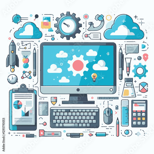 computer, digital, business, technology, communication, laptop, tech, work, office, web, internet, design, employee, vector, information, monitor, pc, modern, device, person, electronic, desktop, scre