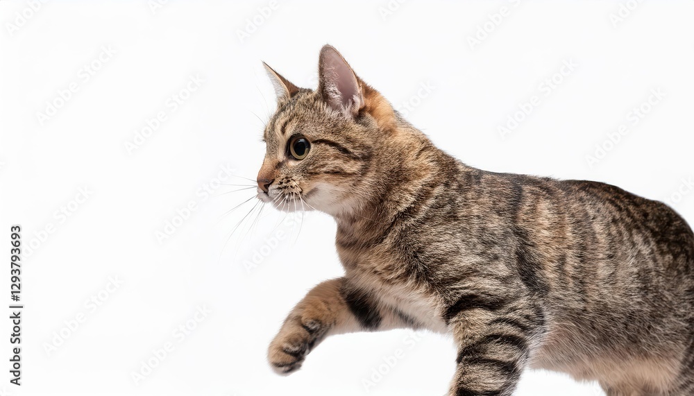 Adorable Tabby Cat on High Alert, Ready to Leap with Playful Anticipation in a Cozy Home Setting Adorable Tabby Cat on High Alert, Ready to Leap with Playful Anticipation in a Cozy Home Setting