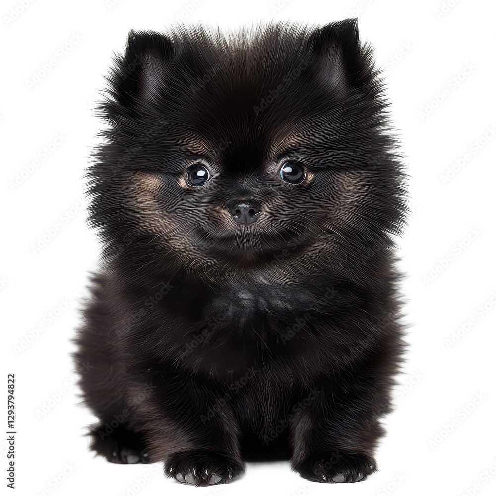 Adorable small black dog playfully sitting on the grass with a curious expression and bright eyes Adorable small black dog playfully sitting on the grass with a curious expression and bright eyes