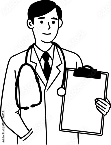 doctor holding a clipboard outline vector illustration