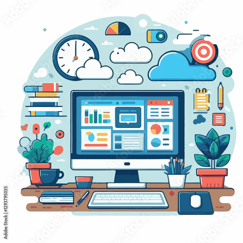computer, digital, business, technology, communication, laptop, tech, work, office, web, internet, design, employee, vector, information, monitor, pc, modern, device, person, electronic, desktop, scre