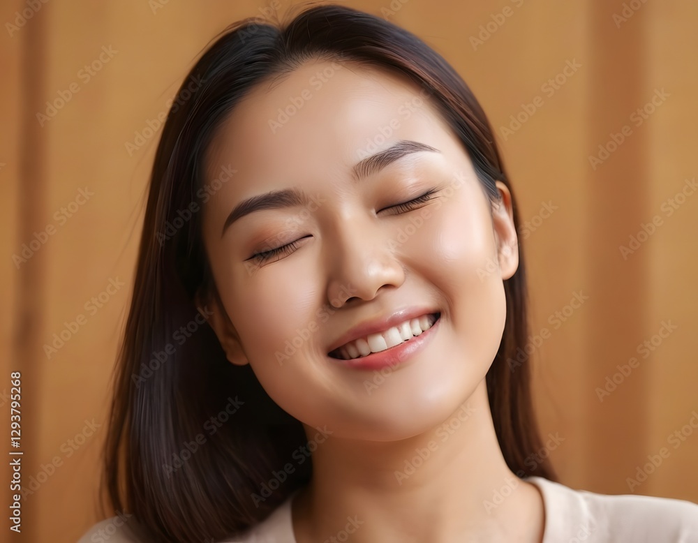 young Asian skin care glowing skin smiling girl closeup shot defocused soft background young Asian skin care glowing skin smiling girl closeup shot defocused soft background