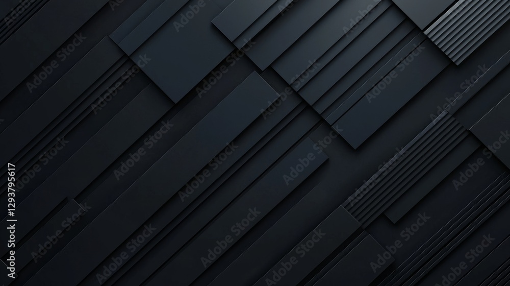 A visually striking dark abstract background featuring layered rectangular shapes and lines in varying shades of black.