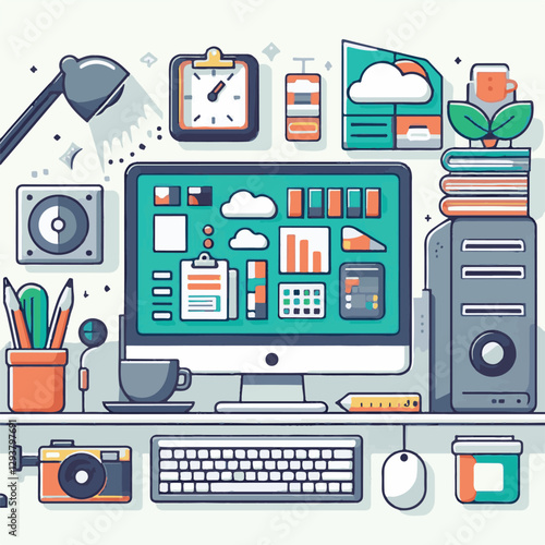computer, digital, business, technology, communication, laptop, tech, work, office, web, internet, design, employee, vector, information, monitor, pc, modern, device, person, electronic, desktop, scre