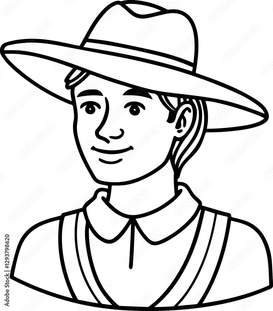 farmer with a straw hat outline vector illustration line art farmer with a straw hat outline vector illustration line art