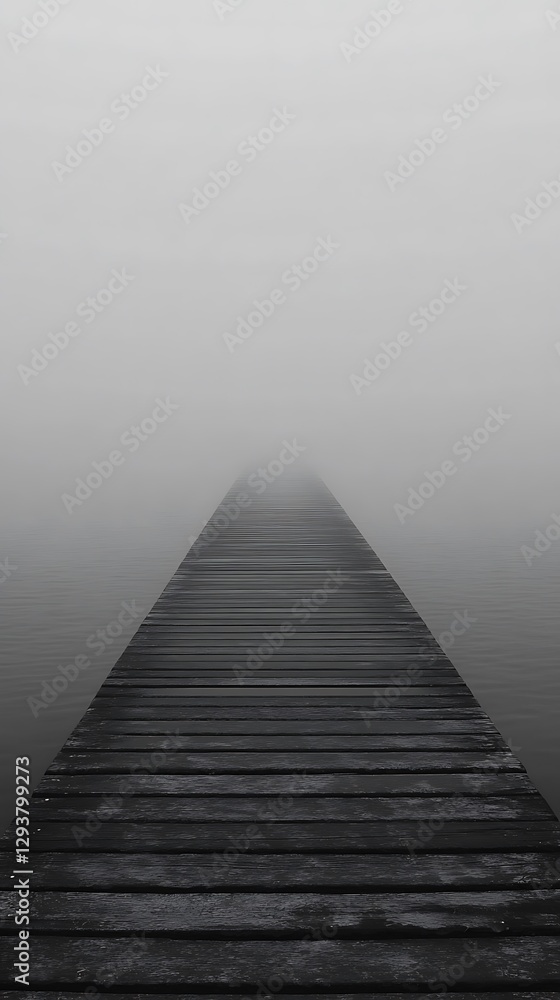 Fototapeta premium Foggy Pier, Lake, Monochrome Path