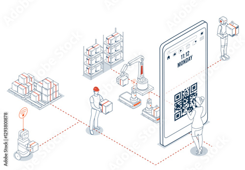 Woman scans QR code on phone to make an online purchase. Features digital payment and efficient delivery logistics with tracking capabilities.