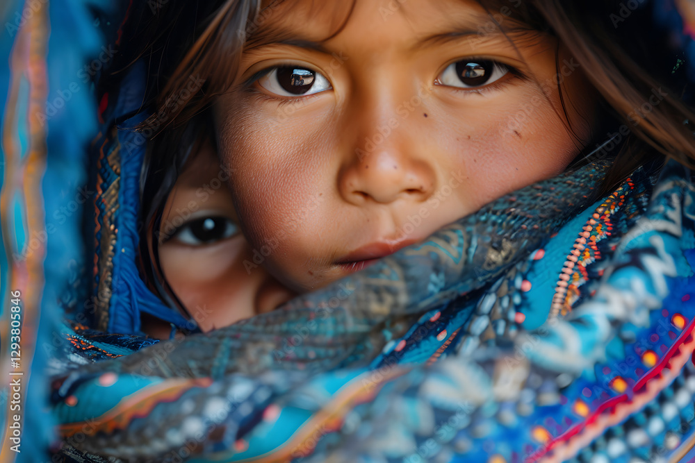 Close-up portrait of sad child refugee suffering from war violence Close-up portrait of sad child refugee suffering from war violence