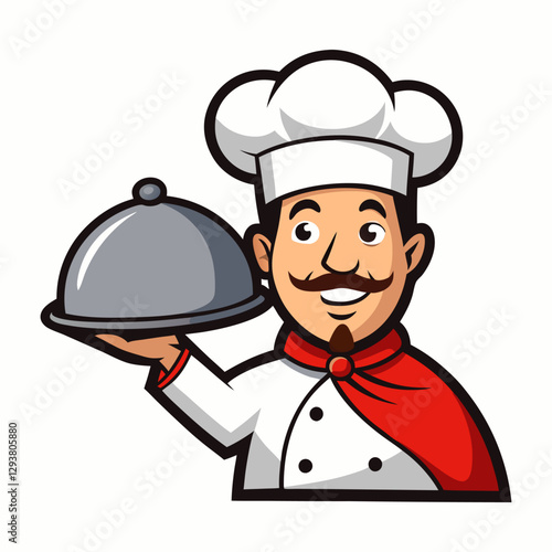 chef holding a tray mascot logo vector illustration