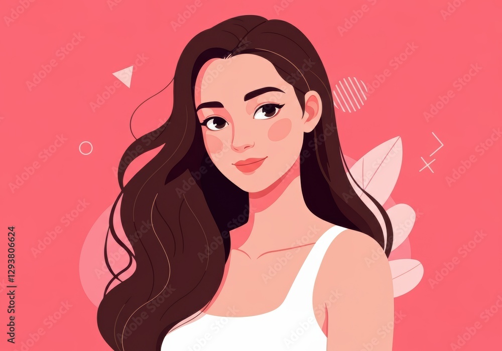 Beautiful woman with long hair against a vibrant pink background Beautiful woman with long hair against a vibrant pink background
