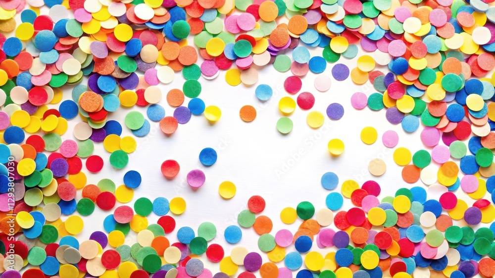 Colorful confetti pattern with small, round shapes in various bright hues, scattered on a white background, creating a playful and festive atmosphere, party decoration, lively Colorful confetti pattern with small, round shapes in various bright hues, scattered on a white background, creating a playful and festive atmosphere, party decoration, lively