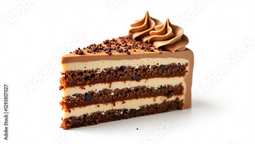 Indulgent Layered Chocolate Cake Slice with Rich Brown Frosting and Golden Sponge Layers – Decadent Dessert with Creamy Filling