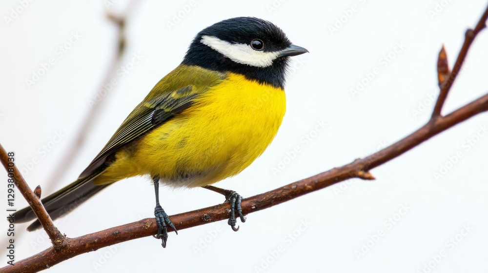 Brightly Colored Bird Perched on Branch with Soft Neutral Background Brightly Colored Bird Perched on Branch with Soft Neutral Background