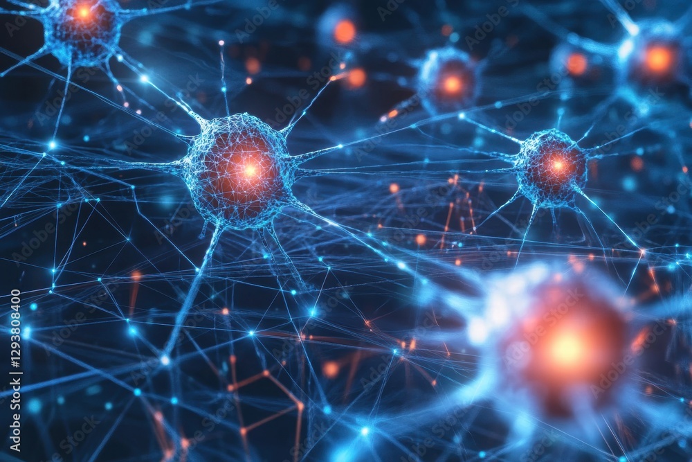Fototapeta premium Microscopic View of Neuron Network Complex Brain Cell Connections Neural Pathways