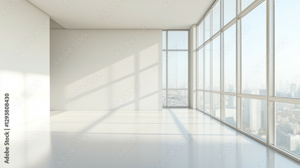Spacious Modern Interior with Large Windows and City View Spacious Modern Interior with Large Windows and City View
