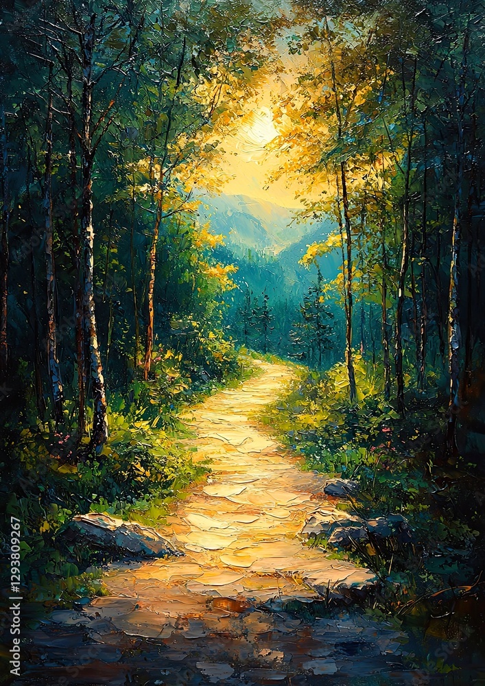 Fototapeta premium Acrylic oil painting of nature landscape