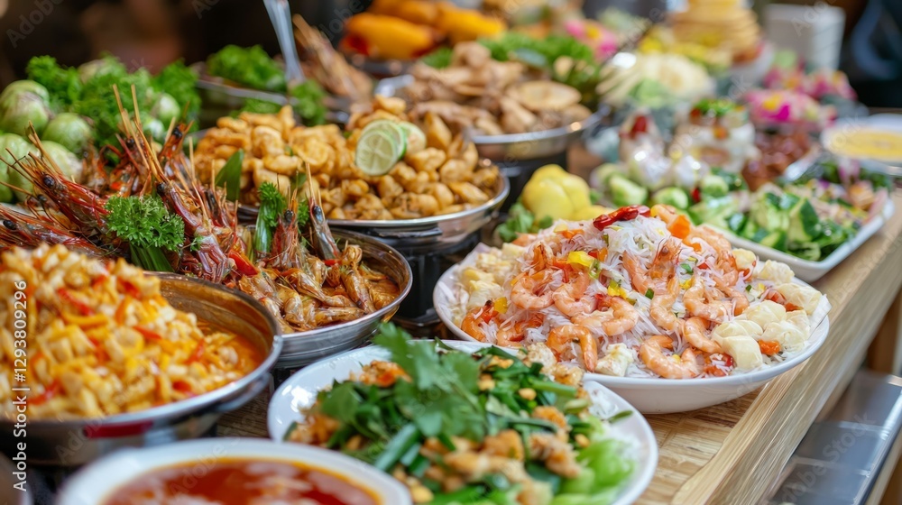 Vibrant Display of Diverse Asian Cuisine with Fresh Ingredients Vibrant Display of Diverse Asian Cuisine with Fresh Ingredients