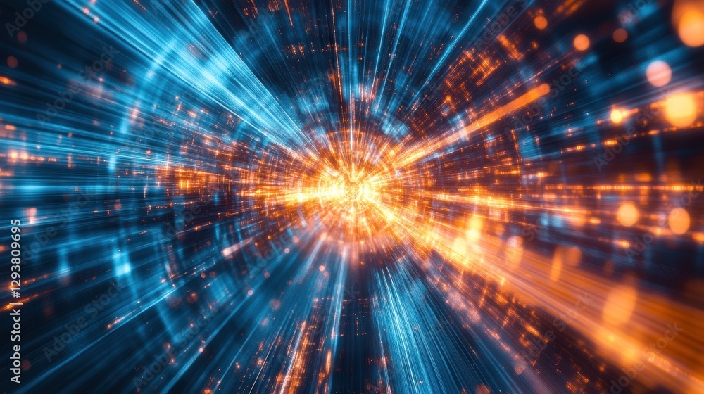 Abstract digital tunnel glowing with vibrant blue and orange light streaks a futuristic high tech background Abstract digital tunnel glowing with vibrant blue and orange light streaks a futuristic high tech background
