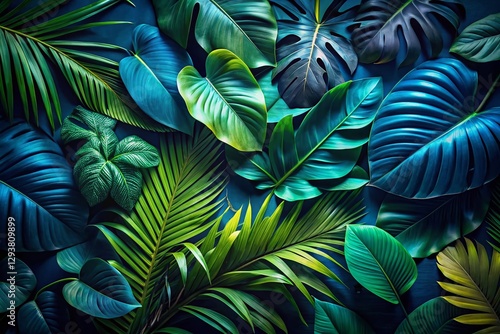Wallpaper Mural Abstract Dark Blue Tropical Leaves Aerial Photography - Lush Exotic Foliage Overhead Torontodigital.ca