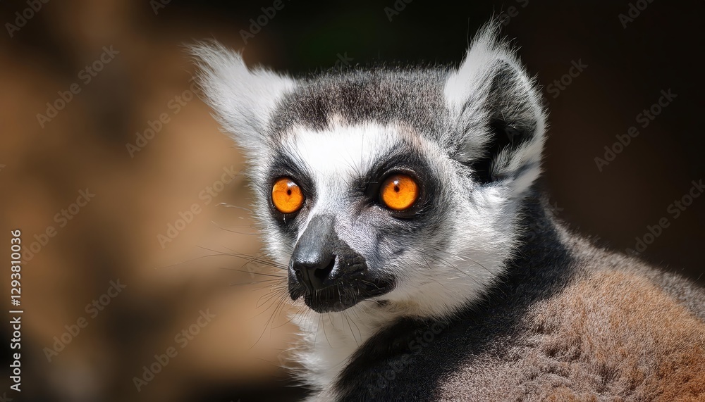 Obraz premium Vivid and Introspective Closeup Portrait of a Captivating Lemur Catta, with Beguiling Eyes Aglow in the Soft Glow of Moonlight